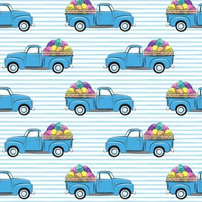 vintage truck with Easter eggs - Easter Fabric - blue stripes LAD19