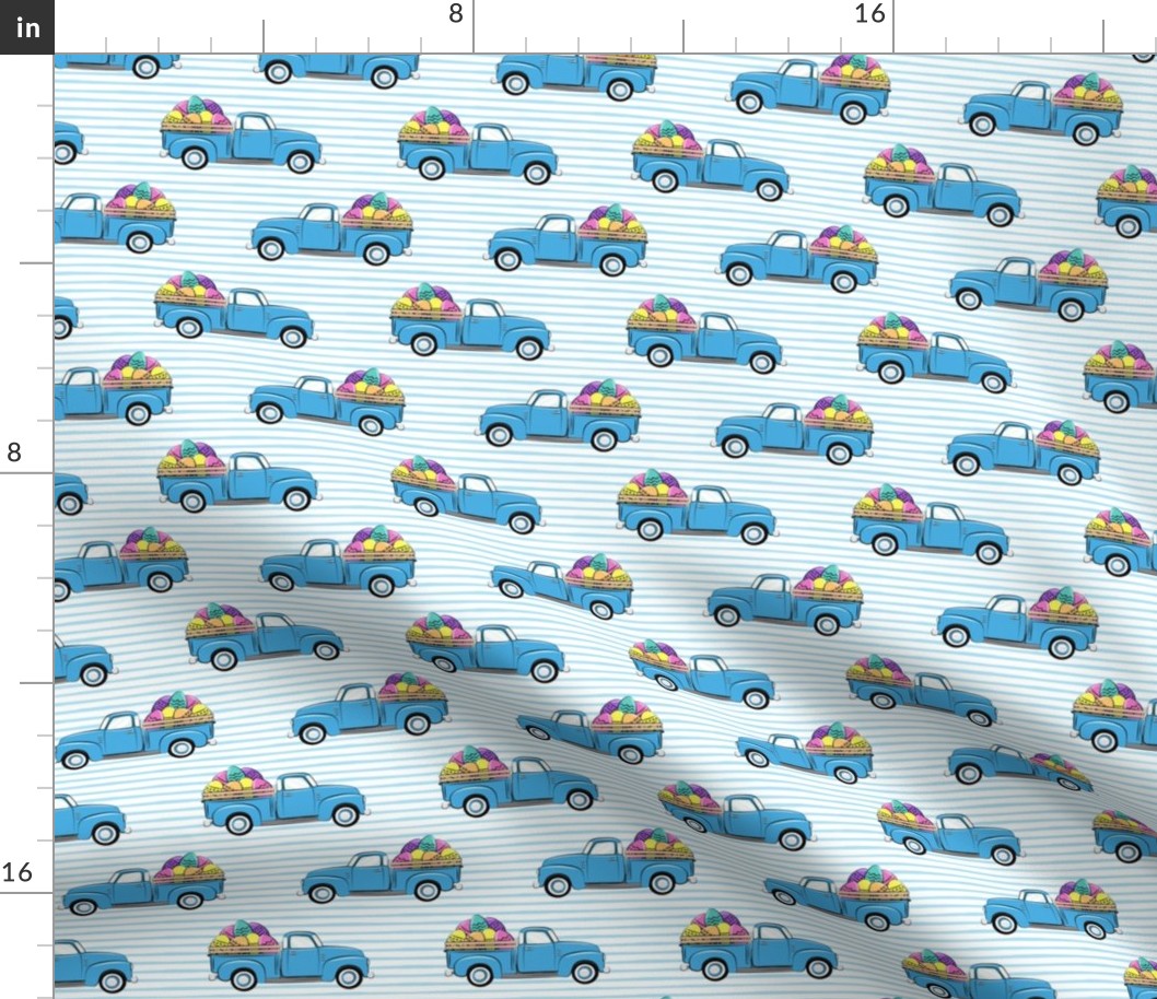 vintage truck with Easter eggs - Easter Fabric - blue stripes LAD19