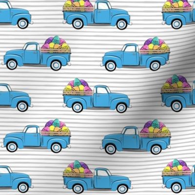 vintage truck with Easter eggs - Easter Fabric - grey stripes LAD19