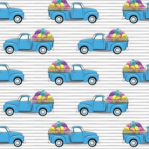 vintage truck with Easter eggs - Easter Fabric - grey stripes LAD19