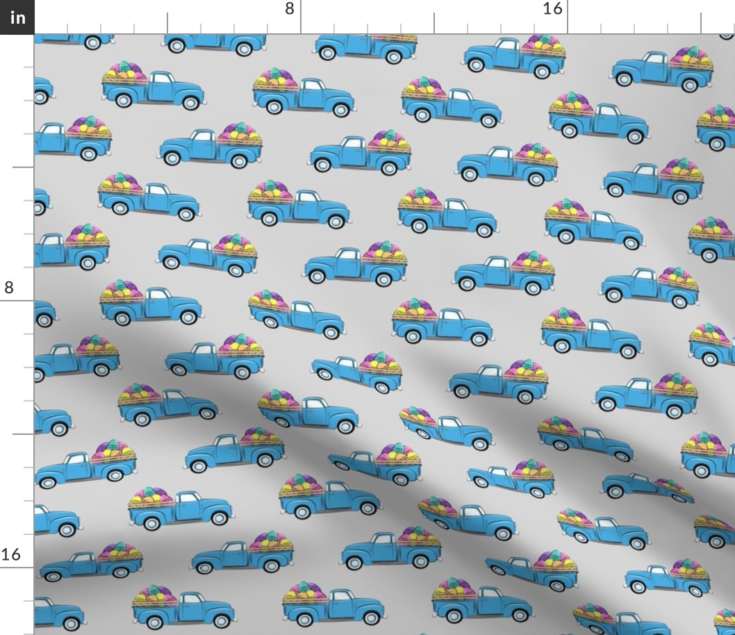 vintage truck with Easter eggs - Easter Fabric  - light grey LAD19