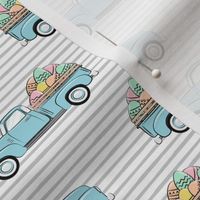 pastel vintage trucks with Easter eggs - Easter Fabric - grey stripes LAD19