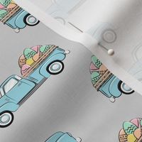pastel vintage trucks with Easter eggs - Easter Fabric - grey LAD19 