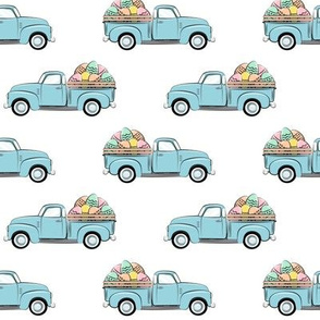 pastel vintage trucks with Easter eggs - Easter Fabric LAD19