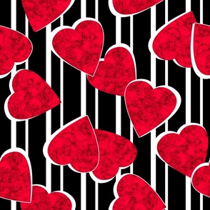 marble red hearts on striped black and white background