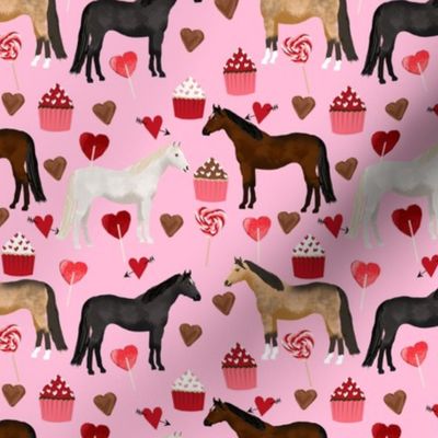 horse valentines day fabric - pink horse fabric, horses love fabric, chocolates cupcakes fabric, -  pink