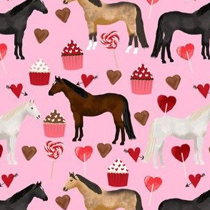 horse valentines day fabric - pink horse fabric, horses love fabric, chocolates cupcakes fabric, -  pink