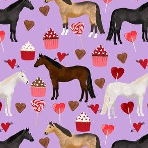 horse valentines day fabric - pink horse fabric, horses love fabric, chocolates cupcakes fabric, -  purple