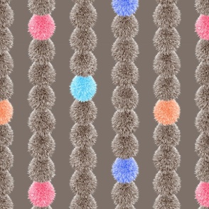Fur fluffy balls stripes brown blue pink dots large