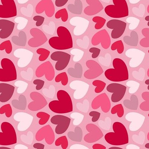 Valentines Day Hearts Red, Pink, Dark Pink, Dark Red on Pink Background - Valentines Day - Valentines Day Fabric