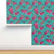 Watercolor Holiday Flowers, Christmas Floral Pink watercolor // pink and teal floral