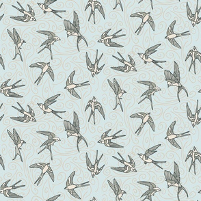 Gray Swallows on Blue