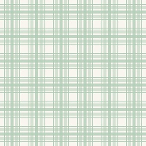 farmhouse simple plaid, sage green on lighter cream, smaller 3 inch repeat