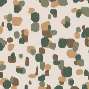 random spots, olive, honey, brown on beige