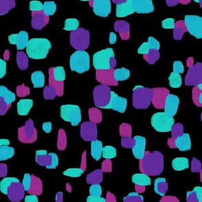 random spots in turquoise, mint, purple, pink and black