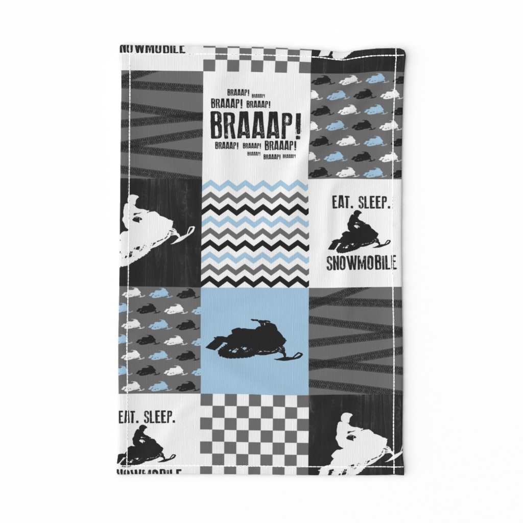 Eat Sleep Snowmobile//Baby Blue - Wholecloth Cheater Quilt