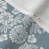 woodcut floral - sfx4109, dusty blue, arona blue, floral