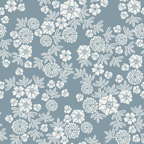 woodcut floral - sfx4109, dusty blue, arona blue, floral