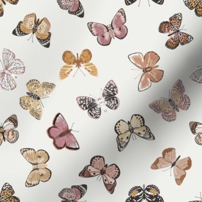 SMALL - butterflies fabric - baby bedding, baby girl fabric, baby fabric, nursery fabric, butterflies fabric, muted colors fabric, earth toned fabric -  off white