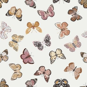 SMALL - butterflies fabric - baby bedding, baby girl fabric, baby fabric, nursery fabric, butterflies fabric, muted colors fabric, earth toned fabric -  off white