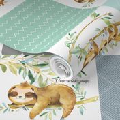 Sloth Cheater Quilt – Patchwork Blanket Baby Boy Bedding, Soft Gray Blue Green, Design MM