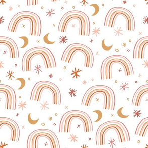 LARGE - rainbow moon fabric - neutral palette, nursery, gender neutral baby, rainbow, earth tone nursery,