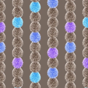 Fur fluffy balls stripes brown blue purple dots