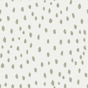 sage dots on snow fabric - sfx0110 - dots, nursery, baby, muted, earthy, earth tones, simple, minimal, gender neutral fabric