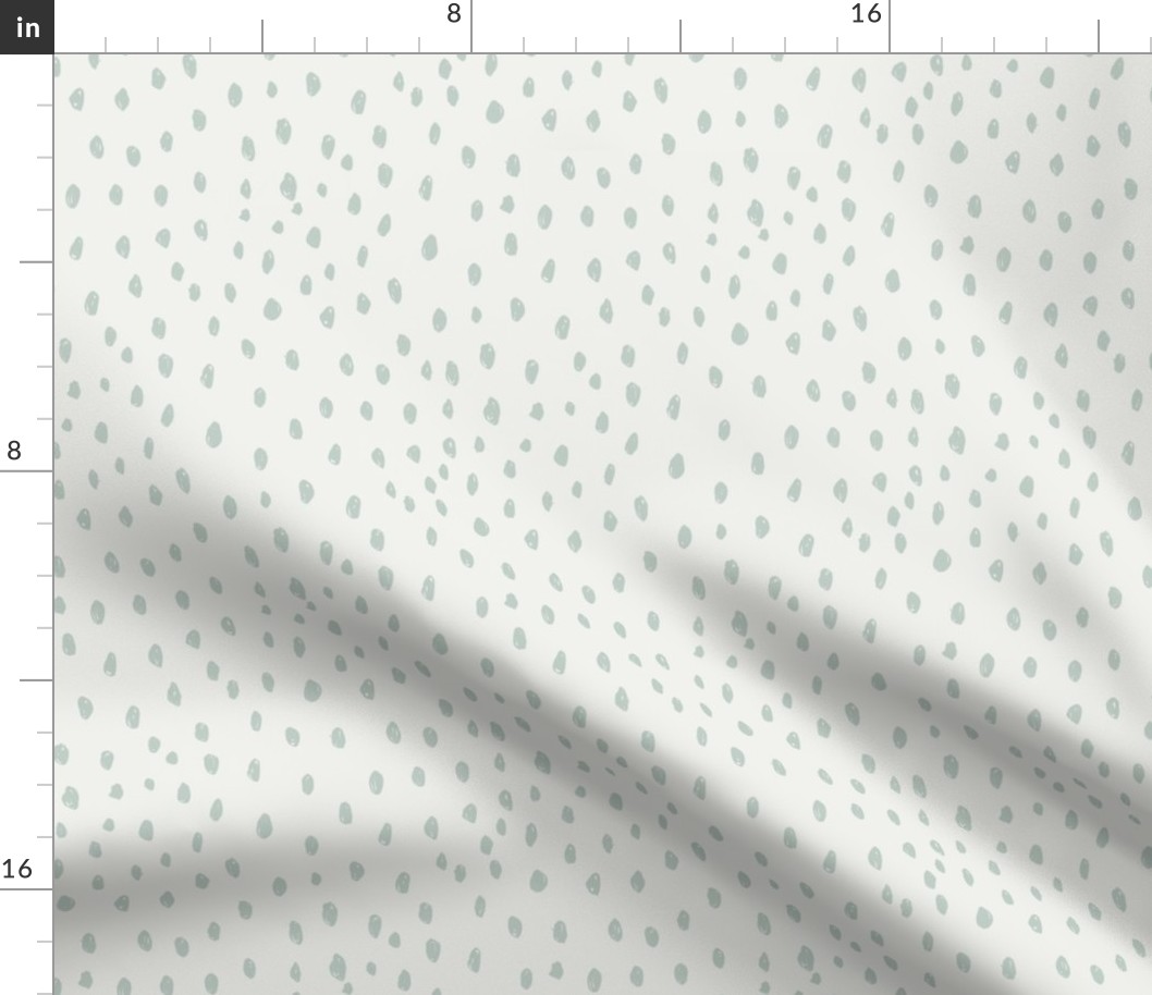 milky green dots on snow fabric - sfx6205 - dots, nursery, baby, muted, earthy, earth tones, simple, minimal, gender neutral fabric