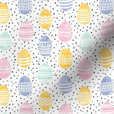 (1" wide) Easter eggs - watercolor multi eggs w/ black polka LAD19C
