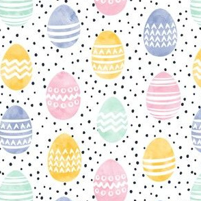(1" wide) Easter eggs - watercolor multi eggs w/ black polka LAD19C