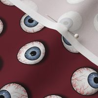 Eye see eyeballs, spooky halloween on blood red