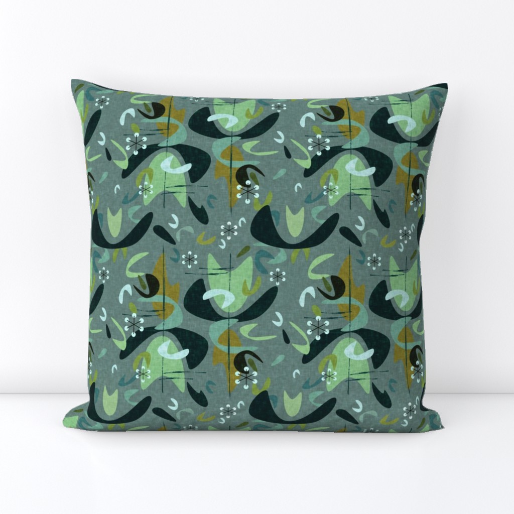 Mid Century Tulips Grey Green