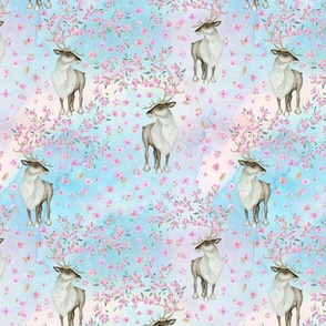 12" Deer and Cherry Blossoms - Hand drawn watercolor pattern