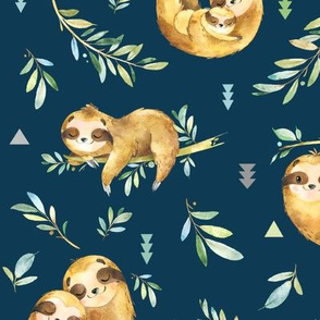 Sloths Hangin On, Sailor Blue– Children's Bedding Baby Boy Nursery, LARGE Scale