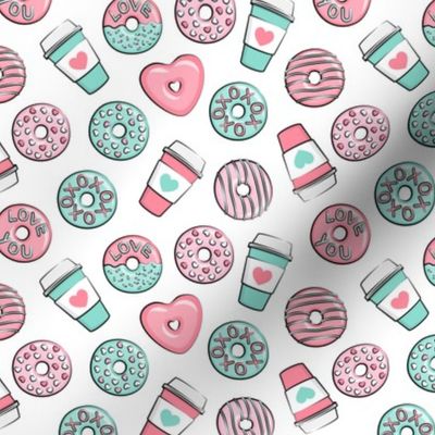 (small scale) donuts and coffee - valentines day - pink & teal C19BS