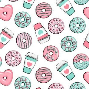 (small scale) donuts and coffee - valentines day - pink & teal C19BS