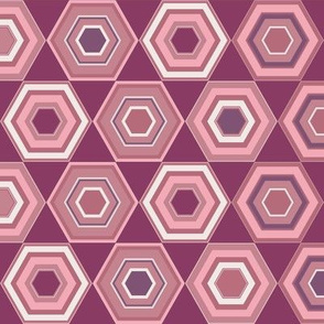 Striped pink hexagons on burgundy background