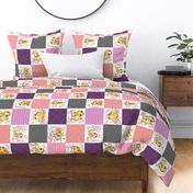 Sloth Cheater Quilt – Patchwork Blanket Baby Girl Bedding, Plum Peach Pink Grey, ROTATED Design EA