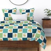 Sloth Cheater Quilt ROTATED – Patchwork Blanket Baby Boy Bedding, Teal Blue Green, Design GL