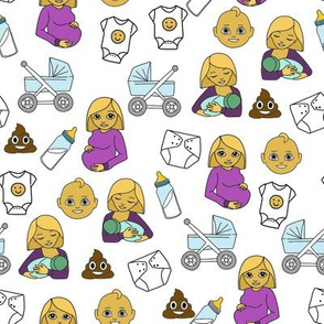 expecting baby fabric - pregnant fabric, breastfeeding fabric, emoji fabric, emojis fabric, baby girl, baby boy - classic - white