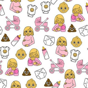 expecting baby fabric - pregnant fabric, breastfeeding fabric, emoji fabric, emojis fabric, baby girl, baby boy - classic yellow - g irl