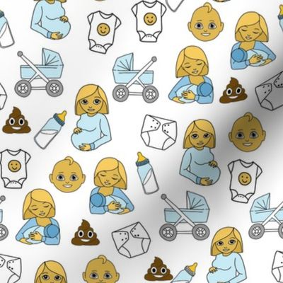 expecting baby fabric - pregnant fabric, breastfeeding fabric, emoji fabric, emojis fabric, baby girl, baby boy - classic yellow - boy