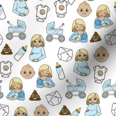 expecting baby fabric - pregnant fabric, breastfeeding fabric, emoji fabric, emojis fabric, baby girl, baby boy - medium light skin tone - boy