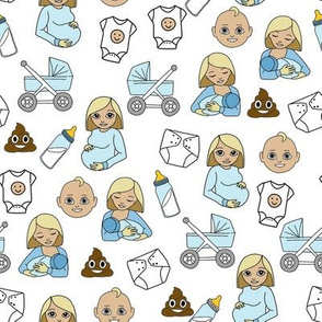 expecting baby fabric - pregnant fabric, breastfeeding fabric, emoji fabric, emojis fabric, baby girl, baby boy - medium light skin tone - boy