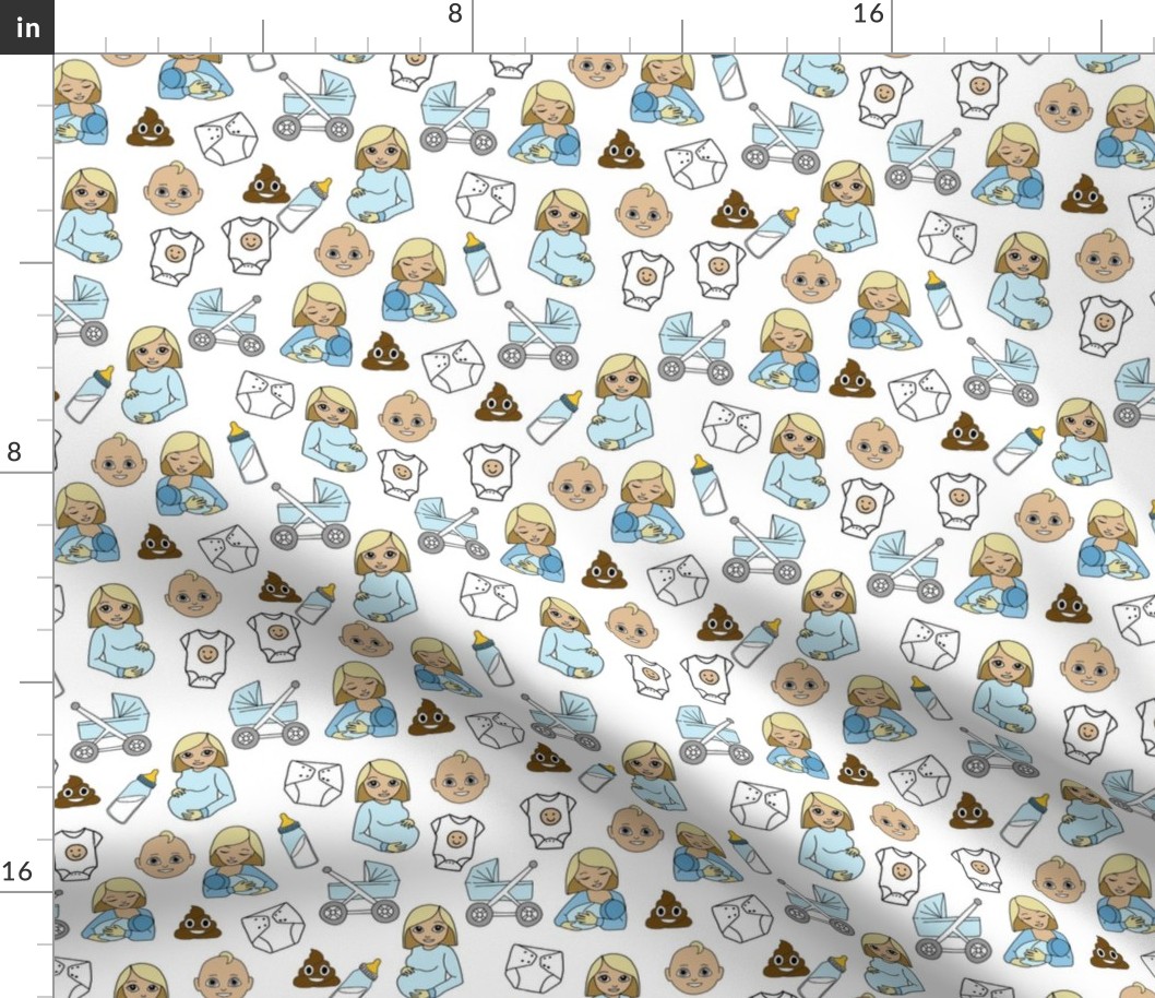 expecting baby fabric - pregnant fabric, breastfeeding fabric, emoji fabric, emojis fabric, baby girl, baby boy - medium light skin tone - boy