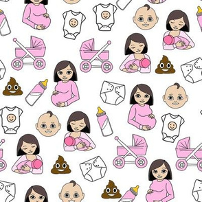 expecting baby fabric - pregnant fabric, breastfeeding fabric, emoji fabric, emojis fabric, baby girl, baby boy - pale skin tone - girl