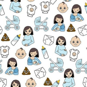expecting baby fabric - pregnant fabric, breastfeeding fabric, emoji fabric, emojis fabric, baby girl, baby boy - pale skin tone - boy