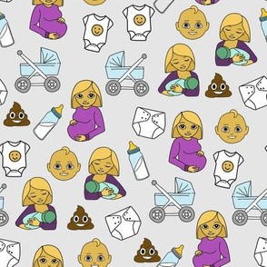 expecting baby fabric - pregnant fabric, breastfeeding fabric, emoji fabric, emojis fabric, baby girl, baby boy - classic colors - grey