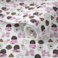 expecting baby fabric - pregnant fabric, breastfeeding fabric, emoji fabric, emojis fabric, baby girl, baby boy -  dark skin tone - girl